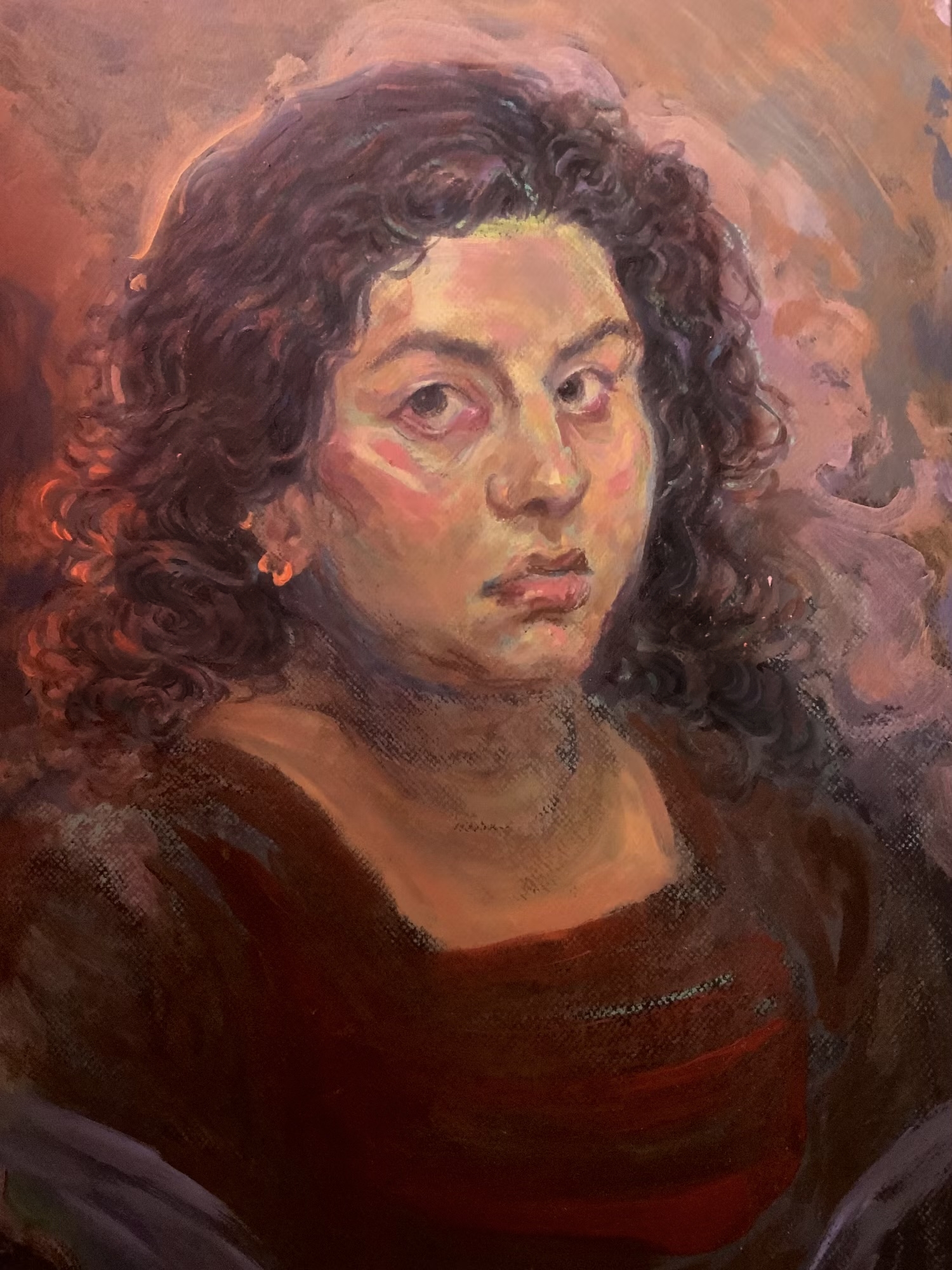 Ananya Singh in front of her self-portrait painting